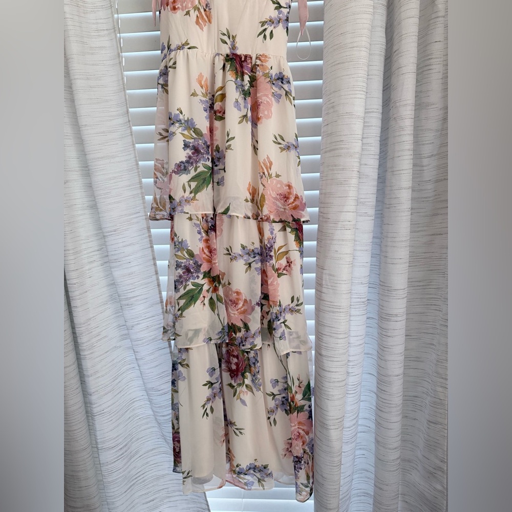 Blush Horizon Tiered Bustier Maxi Dress medium neutral floral - Picture 8 of 12